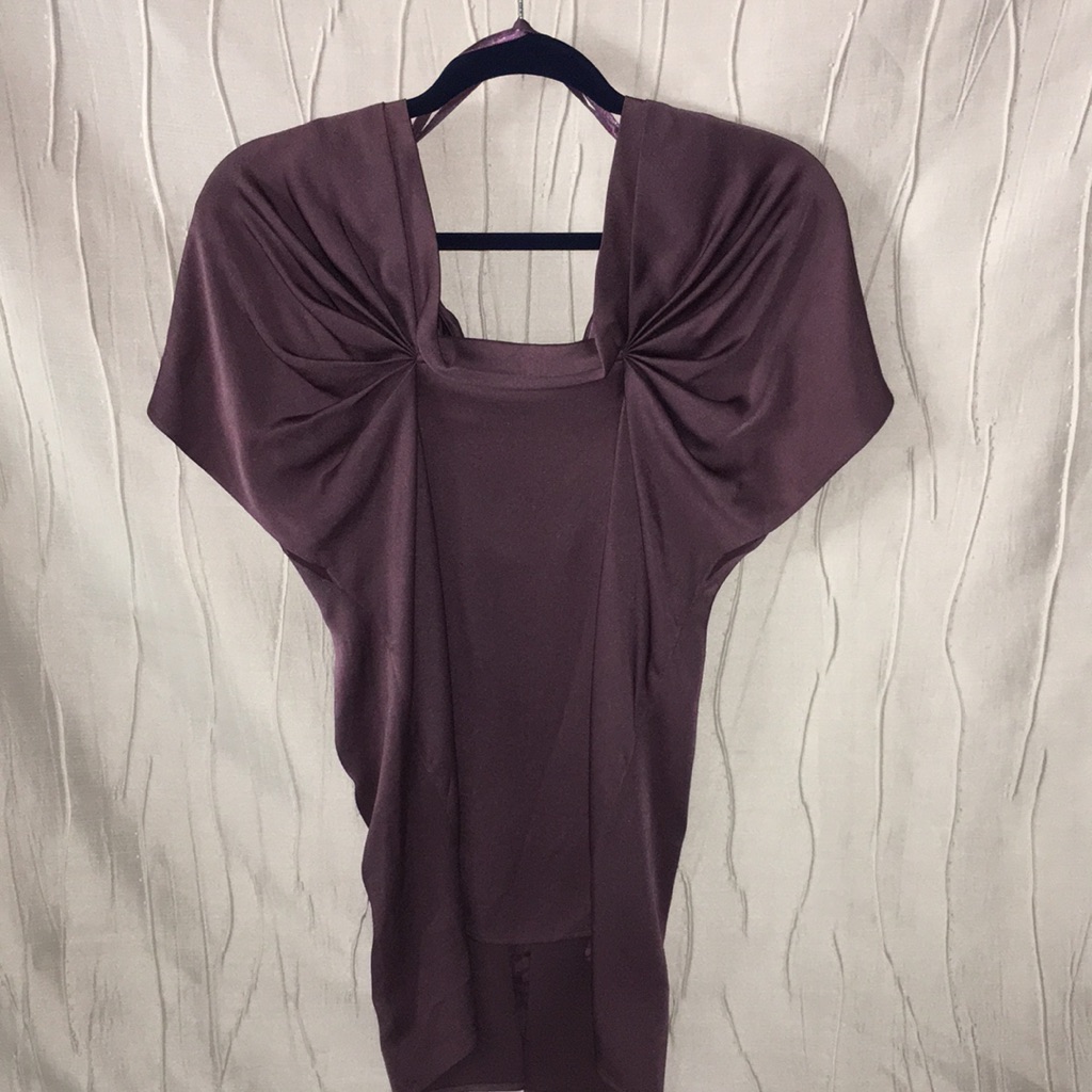 Bcbg Maxazria Runway Purple Blouse Top Tunic Ruffle Back Detail Size Small
